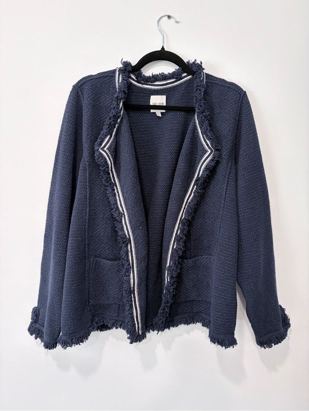 Nic+Zoe Women’s 2XL Gorgeous Navy Blue & White Knit Open Front Cardigan Blazer